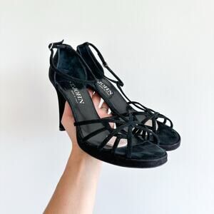 St. John Suede Heel Sandal Black 8.5